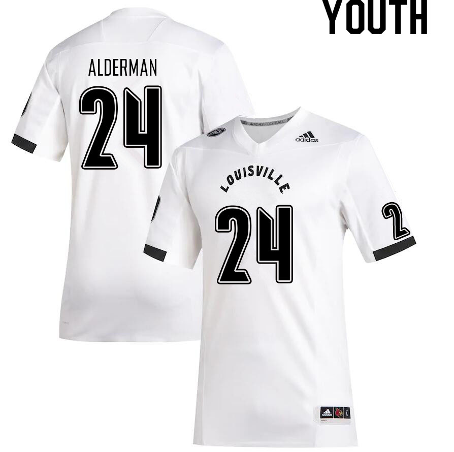 Youth #24 Jaylin Alderman Louisville Cardinals College Football Jerseys Sale-White - Click Image to Close